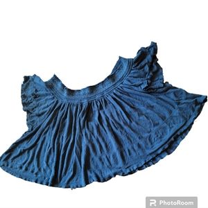 Free People Off Shoulder Raw Hem Keyhole Back Cropped Peasant Top  Blue Size M